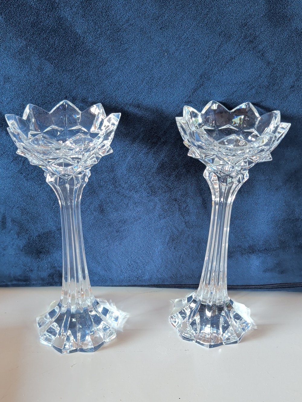 2 Mikasa Royal Crown, Lead Crystal Candlesticks. Fluted Stem & a Flower-Shape.